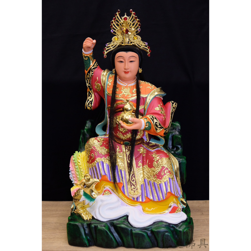 【寶蓮佛具】1尺3樟木雕刻植髮九天玄女 珍珠漆 活眼 手工鳳冠 九天玄女 九天娘娘