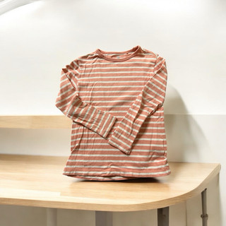 UNIQLO 女童粉橘針織條紋長袖上衣