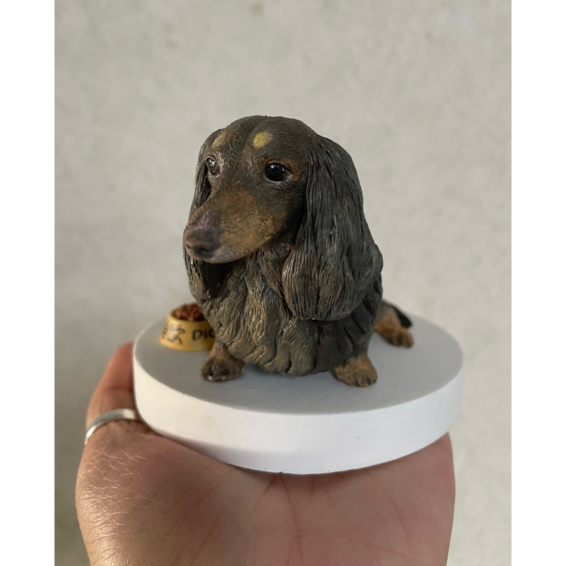 臘腸狗/臘腸犬/長毛臘腸/四目臘腸狗/奶油臘腸狗/擴香石擺件(可客製花色）（送狗碗）