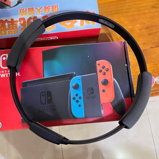 二手 switch電力加強版藍紅主機+健身環+遊戲片
