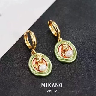 MIKANO S925銀針防過敏＋18K加厚真金電鍍 歐美輕奢 天然淡水珍珠 高溫琺瑯滴釉耳扣 耳圈