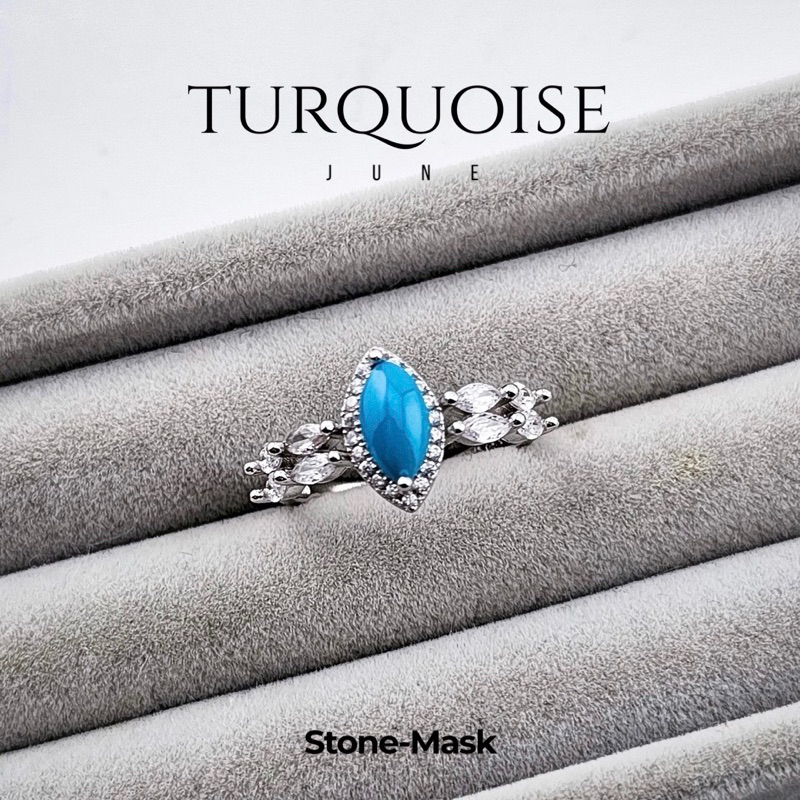 石鬼面🔅天然 綠松石 松石 馬眼型 水晶 復古 純銀戒 Tqs-23