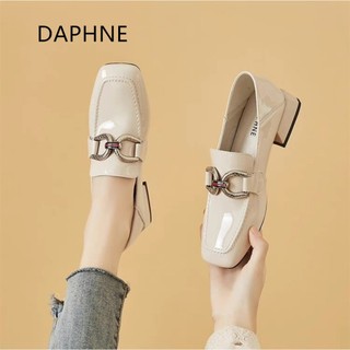 Daphne/達芙妮正品春季新款女鞋 時尚休閒漆皮英倫風小皮鞋樂福鞋復古時髦粗跟方頭單鞋 全新清倉特價 挑戰最低價