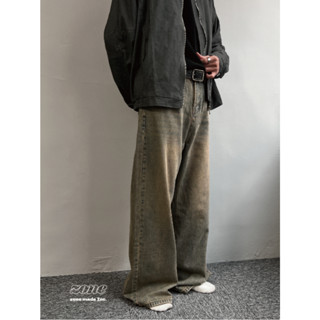 Zone |『光速現貨』很長的泥色做舊洗色褲 牛仔褲 180必備 寬鬆 日系 闊腿 褲子 長褲 寬褲 復古 街頭 P28