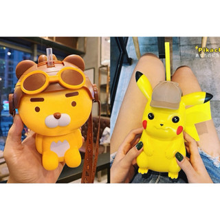 售完為止‼️皮卡丘 kakao friends飛行員Ryan萊恩 造型吸管水壺冷水壺/背帶可調可拆/高顏值