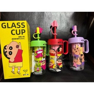 蠟筆小新 桌面玻璃杯 有雷標 620ml 造型杯 冷水杯 有吸管 環保杯 週邊 水壺
