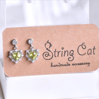 探索幸福。925純銀天然橄欖石耳釘 耳環 輕珠寶 愛心 誕生石 String Cat