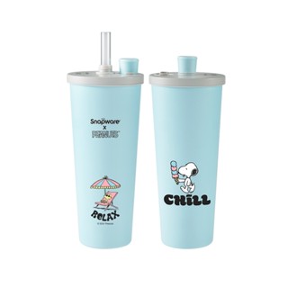 【康寧密扣Snapware】鋅陶瓷鋅動輕瓷保溫保冰跳跳吸管杯850ml-Snoopy史努比 海灘假期