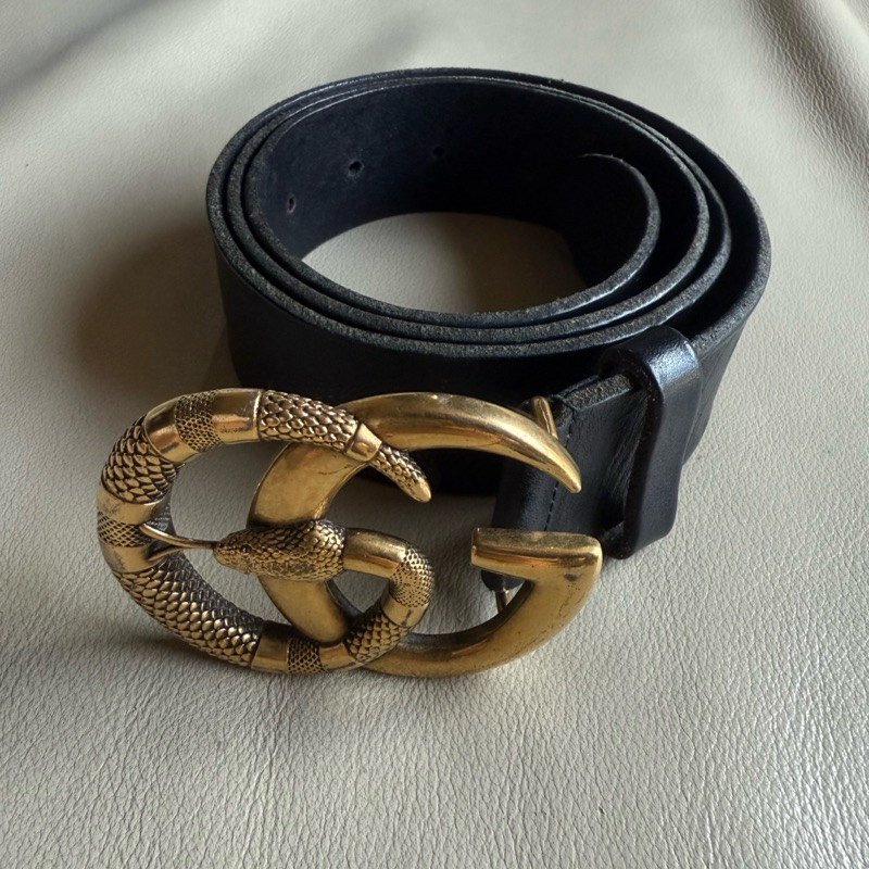 保證正品 GUCCI 復古金 雙G 蛇 皮帶 size 95