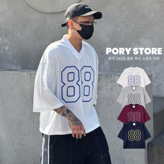 【PORY STORE】 clean fit 短寬 88字母 復古球衣 短袖 百搭 運動 v領 球衣