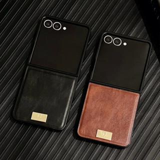 瘋馬素皮紋 帶金標 三星 ZFlip 7 手機殼 Samsung Z Flip 6 5 4 3 防摔殼 摺疊保護殼 硬殼