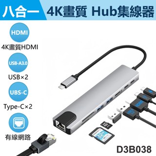 👍8合1 USB-C筆電平板擴充套件集線器 iPad 轉接OTG USB讀卡機 Type-C Hub 手機4K投影HDMI