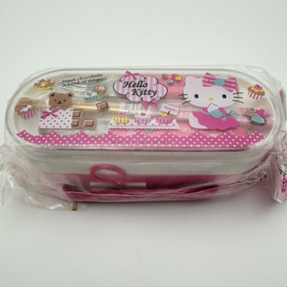保證正品] Sanrio 凱蒂貓 Hello Kitty 餐具餐盒組 便當盒 含筷子湯匙叉子 3件組 全新未拆封 日本製