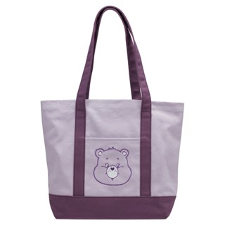 【Grace Gift】帆布袋【CareBears-溫柔小熊/鑽石/分享/樂觀撞色口袋肩背帆布旅行袋】4色 旅行袋
