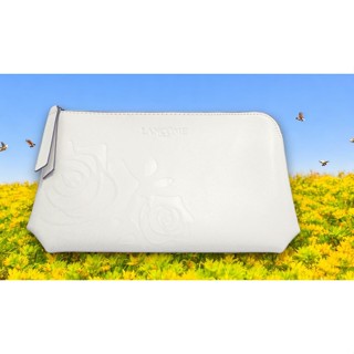 LANCOME 蘭蔻白色玫瑰印花皮革化妝包-全新未拆封!大容量防水