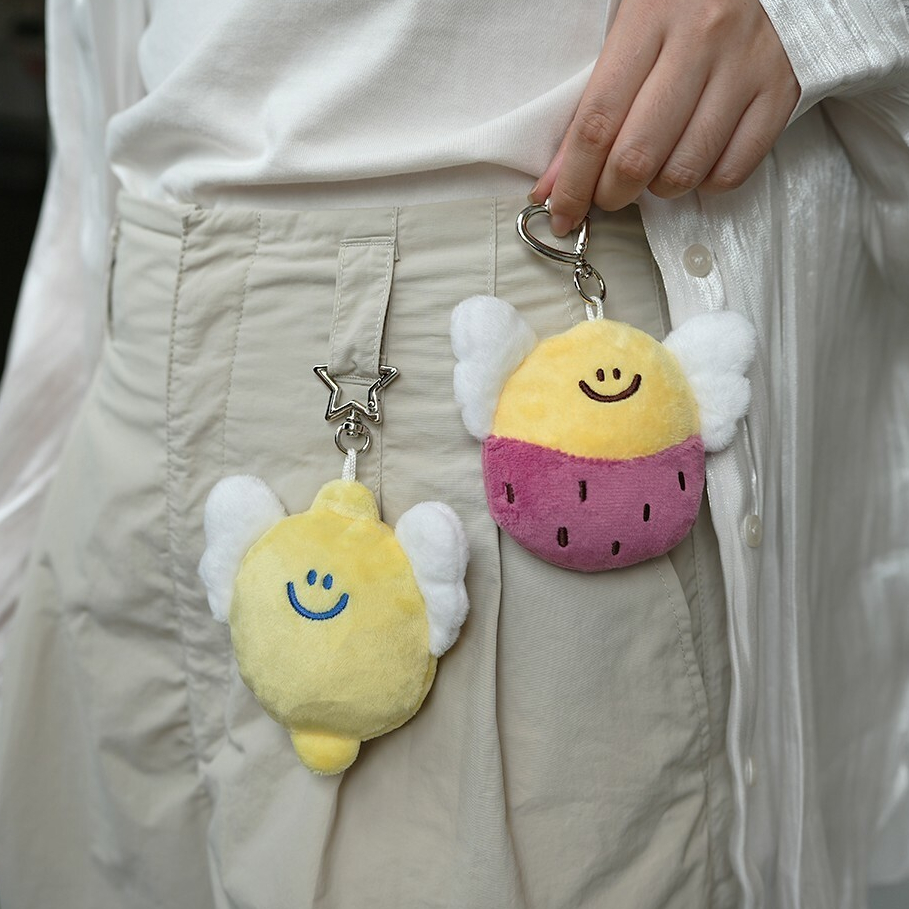 🇰🇷 韓國KKOBA 現貨 Second Morning 天使款 檸檬 絨毛吊飾隨身镜 地瓜 鏡子 補裝小物 吊飾 韓國