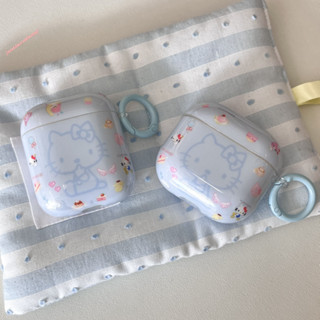 藍底卡通可愛線條KT貓 適用蘋果AirPods 1 2 3代 Pro/Pro2 4代耳機保護套 防摔圓邊IMD硬殼 新款