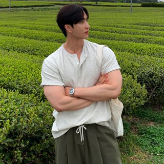 正韓休閒輕柔純棉舒適亨利領短袖上衣 5色 YUPPIE 預購商品 0526