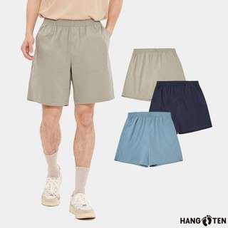 【Hang Ten】男女裝-RELAXED FIT100%純棉透氣平紋布鬆緊短褲(多色選)