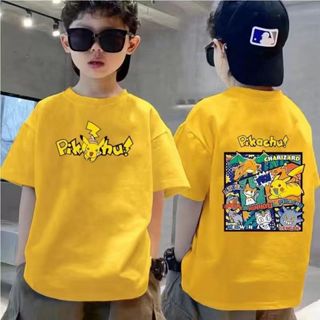 🌈【臺灣出貨】男大童T恤男童上衣短袖皮卡丘精靈球男童短袖T恤兒童卡通圓領時尚洋氣上衣