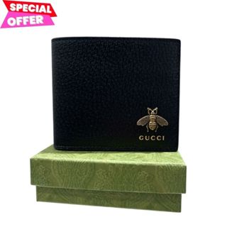 Gucci 523664 男款 經典 Animalier 系列蜜蜂裝飾對開 8 卡牛皮短夾