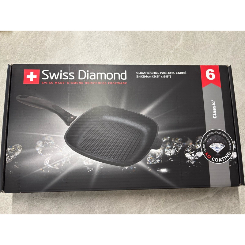 全新～Swiss Diamond瑞仕鑽石方鑽牛排鍋24cm(無蓋)