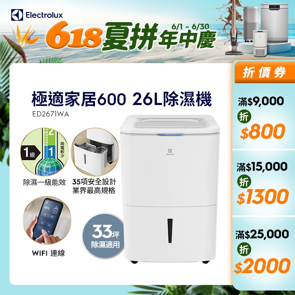 Electrolux 伊萊克斯26L極適家居600除濕機 流光白(ED2671WA)