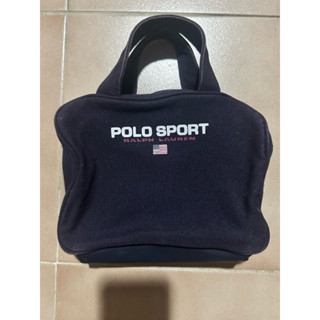 polo手提多口袋帆布包 便當袋 / 英文字母休閒手提袋 藍黑色