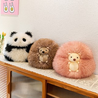 正版動物熊貓抱枕 熊貓靠枕 炸毛玩偶 毛絨玩具 球球刺蝟公仔 生日禮物 靠枕