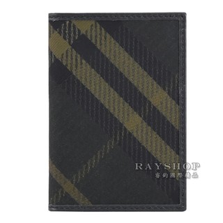 睿鈞國際精品 BURBERRY 8098456 BATEMAN 格紋塗層布對開隨身卡夾.深綠/黑 現貨