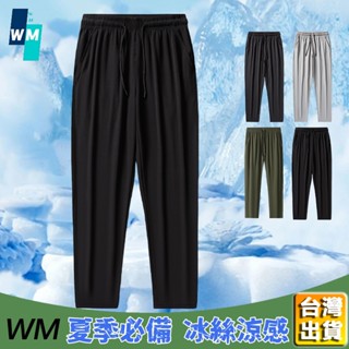 【臺灣出貨】M-8XL 冰絲褲大尺碼 夏季必備冰絲涼感褲 男生九分褲 透氣排汗褲 休閒運動褲 小腳褲 直筒褲 免運