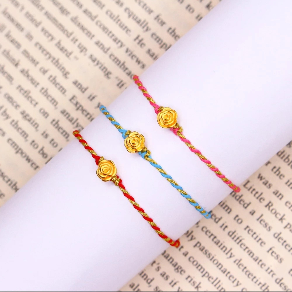 純金9999 0.03錢 玫瑰花雙股編手鍊 三色選  防水 可訂製彌月 黃金 迎鶴金品 Y-