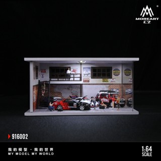 MoreArt 1:64 模型車燈光展示盒 防塵收納倉庫場景 汽車修理廠背景 高CP值小車車庫 物流倉庫 美式廠房