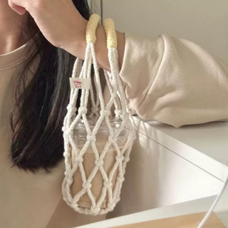 《愛佈家Ibu+🏠現貨發售》 手工 編織 雙耳杯套 網格提袋 飲料提袋 水壺提袋 咖啡提袋 飲料套 水杯套 水壺套