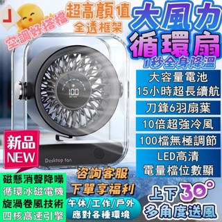 🔥小米有品 無線循環扇 桌麵小風扇透明家用辦公室桌上靜音小型懸浮超強力電風扇大風力風扇 循環扇 透明風扇 100檔數顯