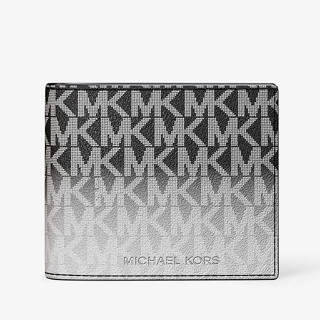 MICHAEL KORS 經典滿版老花男士短夾 皮夾 防刮PVC塗層帆布 男夾 錢包 M20694 漸層黑MK(現貨)