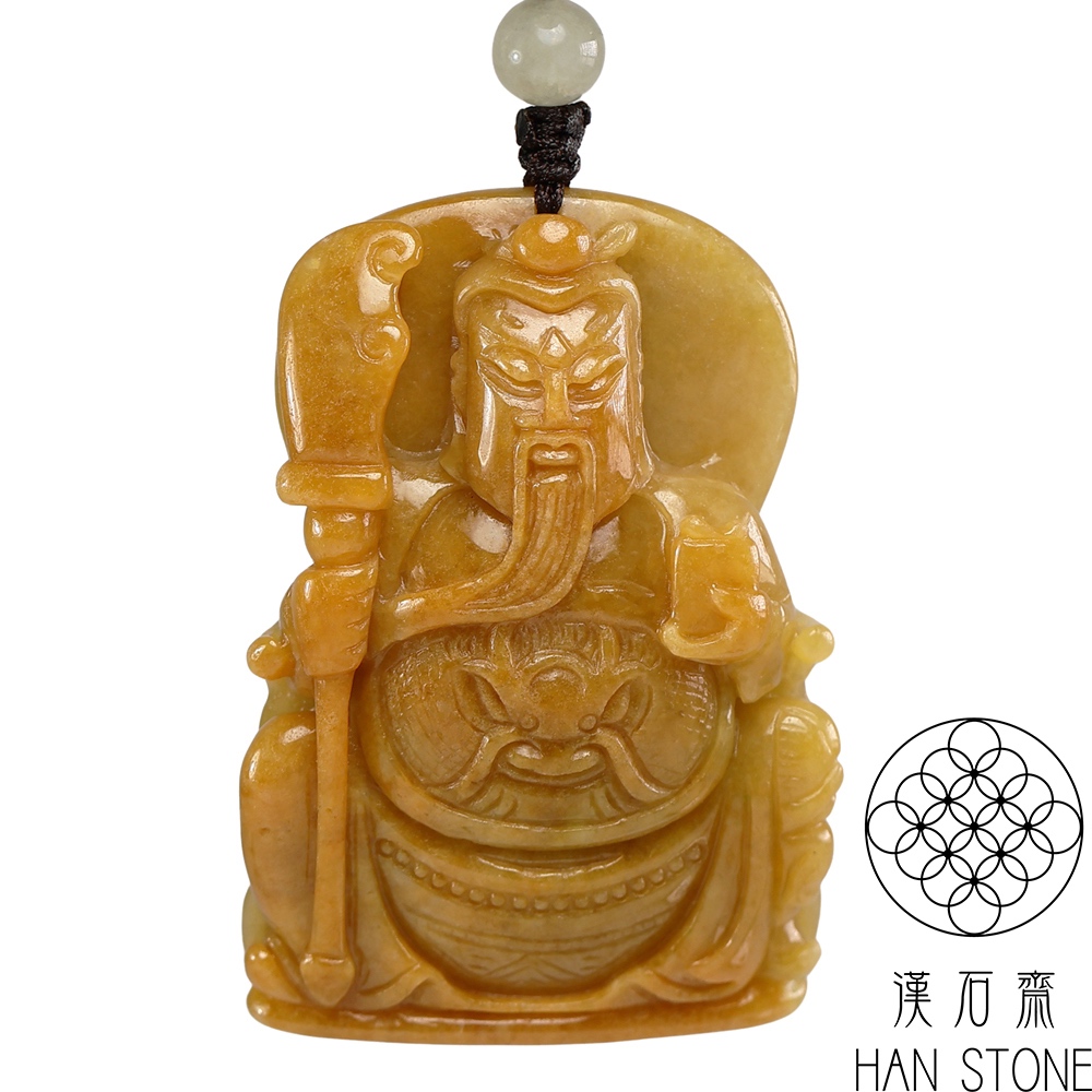 【漢石齋】天然翡翠A貨 關公玉佩吊墜 黃翡種(39*59*14mm)