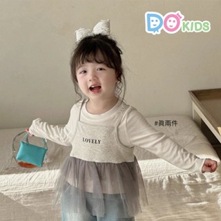 DO Kids童裝 臺灣現貨-韓系真兩件細肩紗邊吊帶+長袖上衣 女童裝 春夏秋季新品 兒童 中大童 多層次 吊帶裙