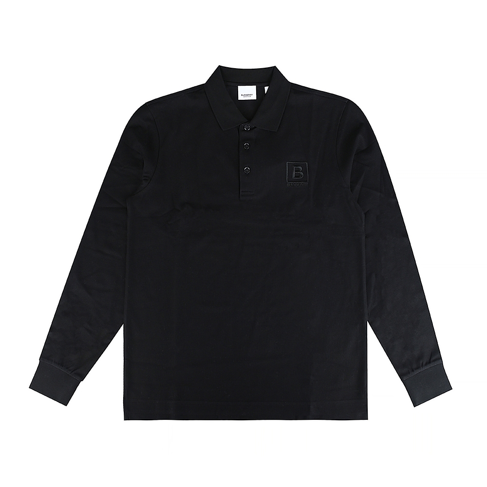 BURBERRY刺繡B字方框LOGO設計純棉長袖POLO衫(男款/黑)