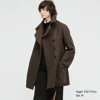 UNIQLO X Jil Sander +J 女裝 雙面織紋雙排釦大衣 羊毛大衣 S 橄欖色系（偏咖）全新僅試穿吊牌已拆
