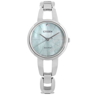 CITIZEN / L 光動能 珍珠母貝 晶鑽 藍寶石水晶玻璃 不鏽鋼手錶 淡藍色 / EM0430-85N /28mm