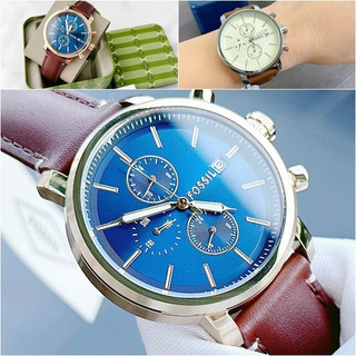 FOSSIL Rhett 文雅靛青三眼手錶 皮錶 男生手錶 中性錶【 Watch On-line Store 】
