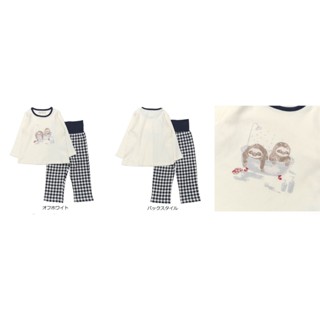 日本童裝BABBLE BOON男童長袖白上衣黑格褲睡衣休閒衣二件式居家服套裝