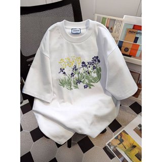 【美式復古 日系漫畫花朵】250g漫畫印花短t 純棉短t恤夏季日系短袖甜酷風學生加大碼Oversize上衣潮牌 寬鬆 t