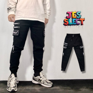 【JES】韓系 質感 彈性 工裝 大口袋 字母 織帶 造型 親膚 透氣 修身 潮流 休閒 工裝長褲 縮口褲 工裝褲 長褲