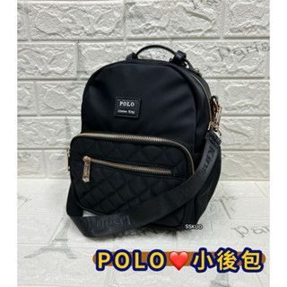 ^小安^ 現貨 POLO 黑菱格小後背 真皮配防潑水布 多拉鍊 肩揹包 後揹包 小後揹包 防水 附肩背帶