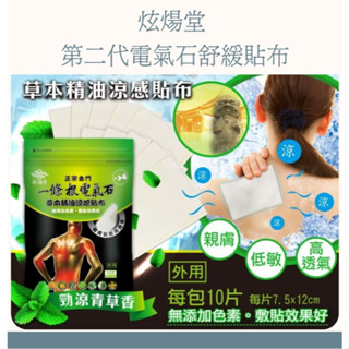 🔥免運 x 蝦幣回饋🔥炫煬堂 第二代電氣石舒緩貼布 電氣石草本精油涼感貼布(10片/包) 新增珍貴一條根 低敏 親膚