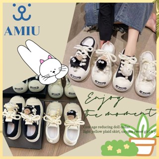 AMIU【現貨➕預購】可愛小黑炭帆布半拖鞋 包頭鞋 懶人鞋 厚底休閒鞋 休閒半拖 休閒帆布鞋
