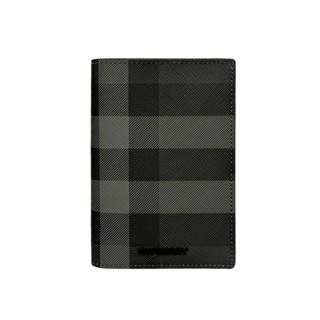 BURBERRY 格紋塗層帆布及牛皮直式二折卡片夾/名片夾(炭灰色) 8070195