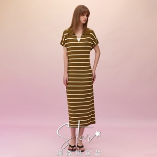 SO NICE POLO領撞色落肩H-line冰絲針織洋裝｜STAR系列｜黑/咖｜都會時尚女裝 【5853F010】